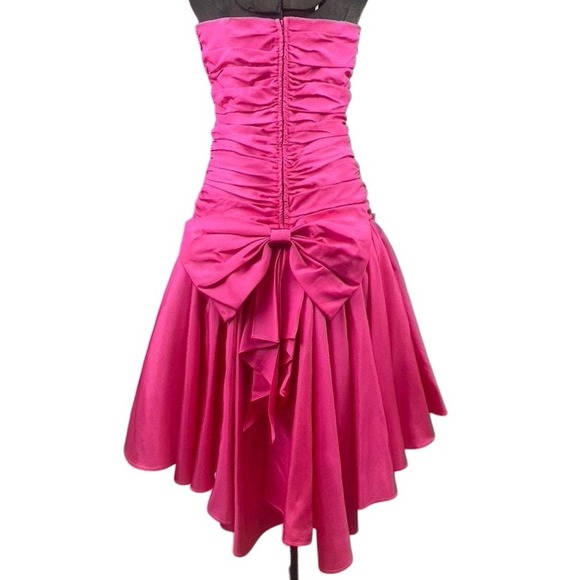 VTG 80s SCARLETT NITE Womens (8) Hot Pink Taffeta Prom‎ Dress Rhinestone Bow USA - Picture 3 of 10